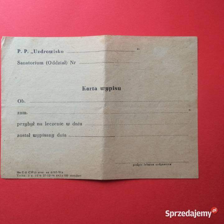 1674 Karta Sanatoryjna I Karta Wypisu zachodniopomorskie Szczecin