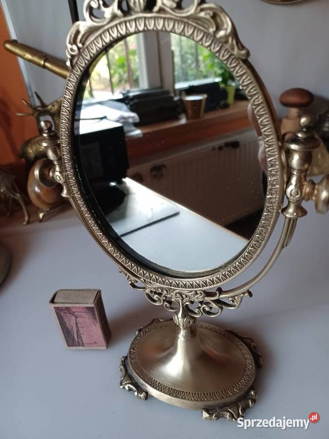 Piękne stojące lusterko w mosiężnej obudowie Poznań sprzedam
