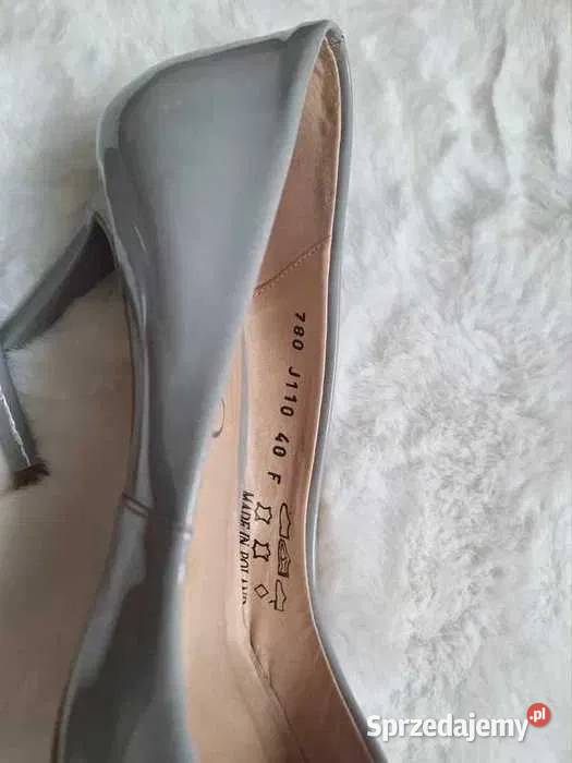Lakierowane szare szpilki Ryłko skóra naturalna Kraków sprzedam