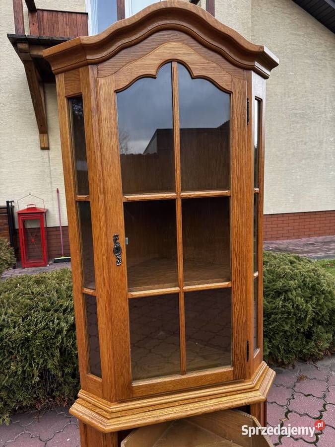 Witryna stylowa dębowa narożna kredens regał