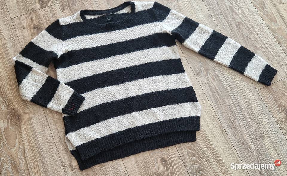 swetr HM basic r 40 L paski biało czarne acryl H&M Kraków
