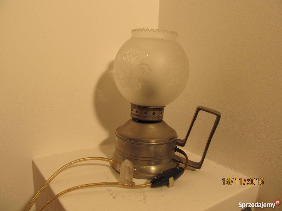 Lampa naftowa cynowa sygnowana elektryczna Antyki Kraków