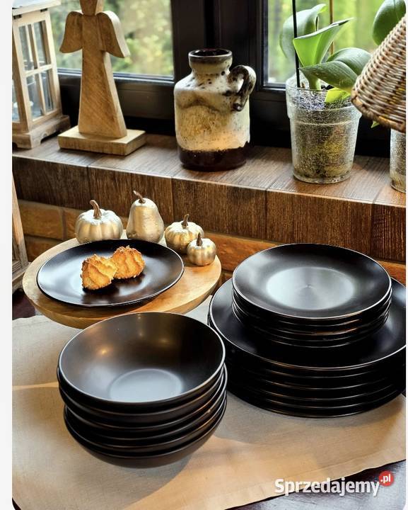 Promocja 139 Zestaw 18 sztuk talerzy czarny mat Zabrze