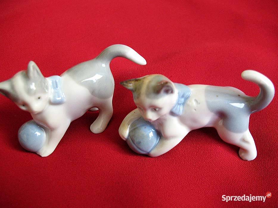 Kot kotek z piłką figurka stara porcelana 4 x 6 mazowieckie Siedlce sprzedam