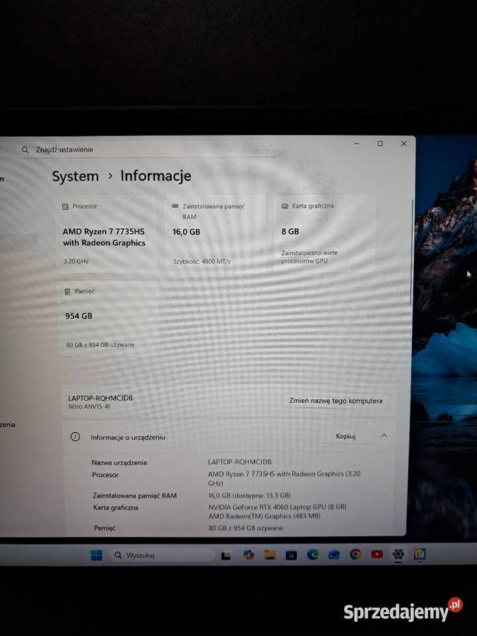 Acer Nitro V15 ANV1541 Ryzen 7 7735HS RTX 4060 8 Gdańsk