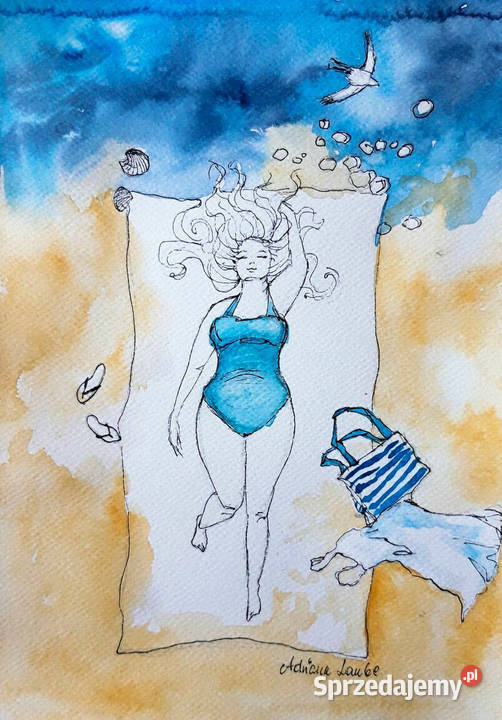 Body positive akwarela kobieta plaża morze Katowice