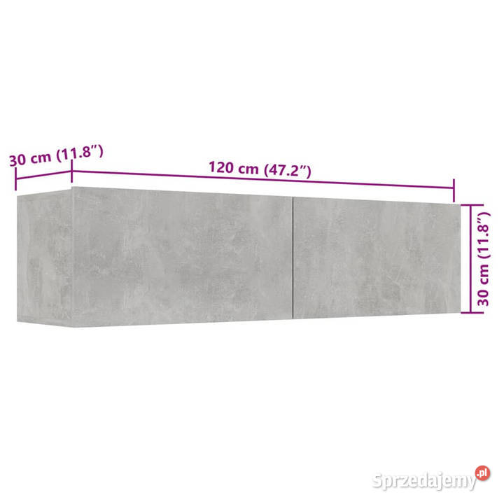 Szafka pod telewizor szarość betonu 120x30x30