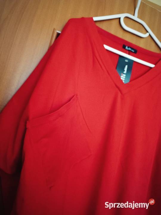 Bluzka tunika czerwona z ozdobną kieszonką Bez wzoru Bluzki i koszule Cieszyn sprzedam