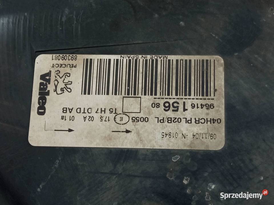 LAMPA PRZÓD PRAWA EU 9641616680 Peugeot 307 I