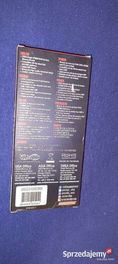 Pamięć RAM Patriot Viper Steel DDR4 8GB 3000 śląskie Dąbrowa Górnicza