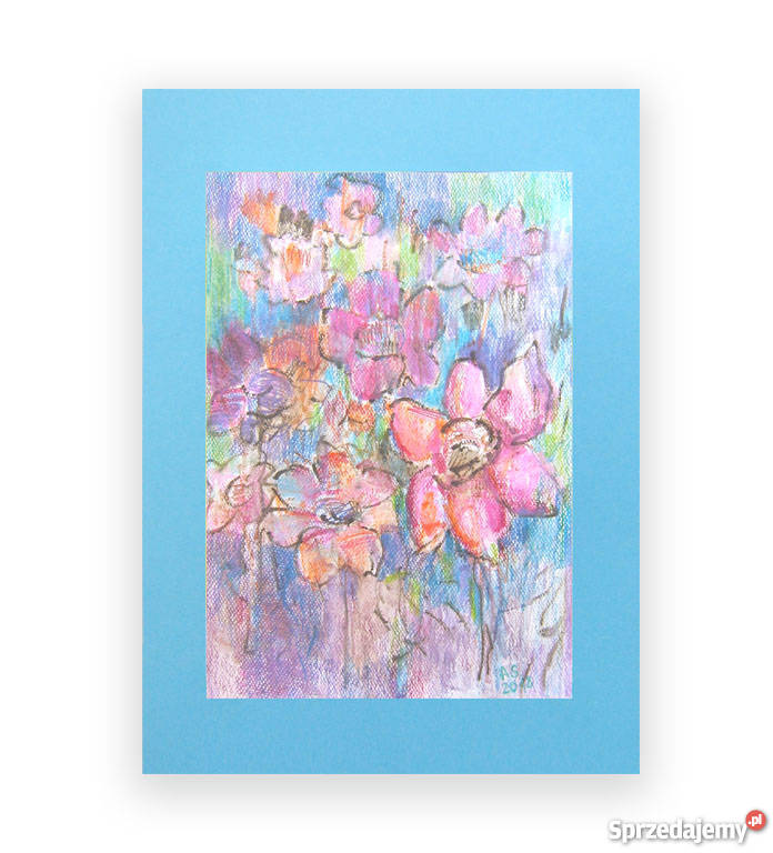 ręcznie malowany obrazek z kwiatkami łąka Katowice