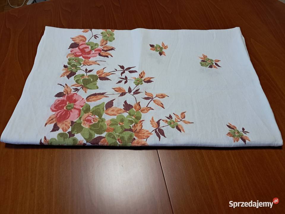 Obrus lniany biały w kolorowe kwiaty 166 x 130 Kraków