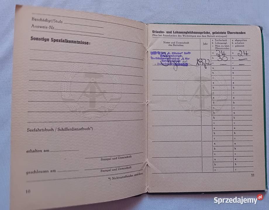 Ksiażeczka pracy i ubezpieczeń społecznych DDR wielkopolskie Koźminek sprzedam