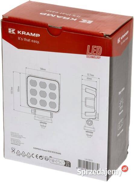 Lampa robocza LED kwadratowa 90W 6800lm 1224V