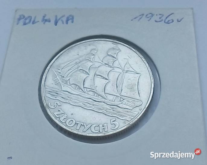 POLSKA5 1936 r SREBRO 750ŻAGLOWIEC
