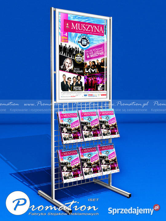 Regał z półką na ulotki i miejscem na plakat do