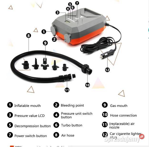 Elektryczna Pompka Powietrza 12V 12 V SUP Surfing, windsurfing, kitesurfing