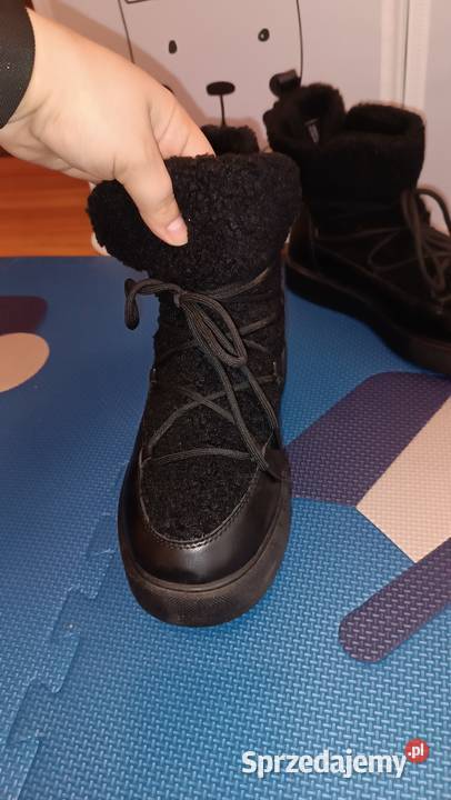 Czarne ciepłe zimowe buty z miękkim futerkiem czarny Obuwie sportowe Kraków