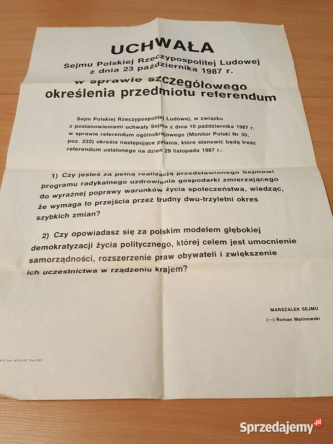 PLAKAT Uchwała Sejmu PRL z 1987r w spr Złotniki