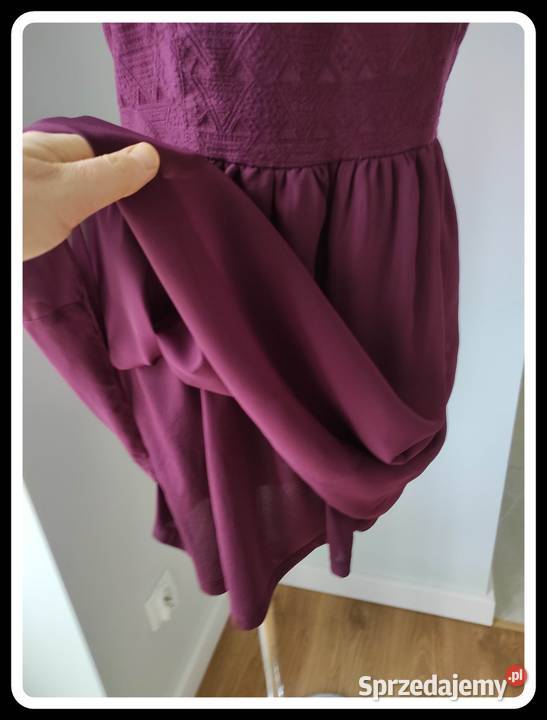 HM Burgundia sukienka 40 L piękny kolor rękawek Płock