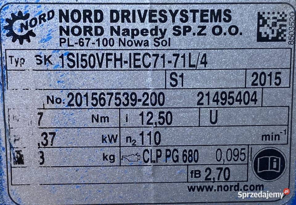 motoreduktor przekładnia 037kW 110obr 3fazowy Pigża