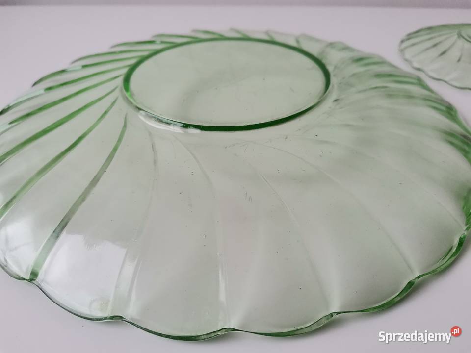 Stara zielona patera talerzyki 13 szkło Art Deco Katowice