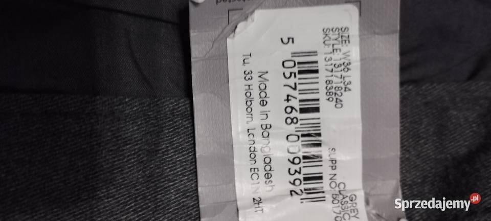 Spodnie męskie TU MAN W36 L34 szare GREY Zamość