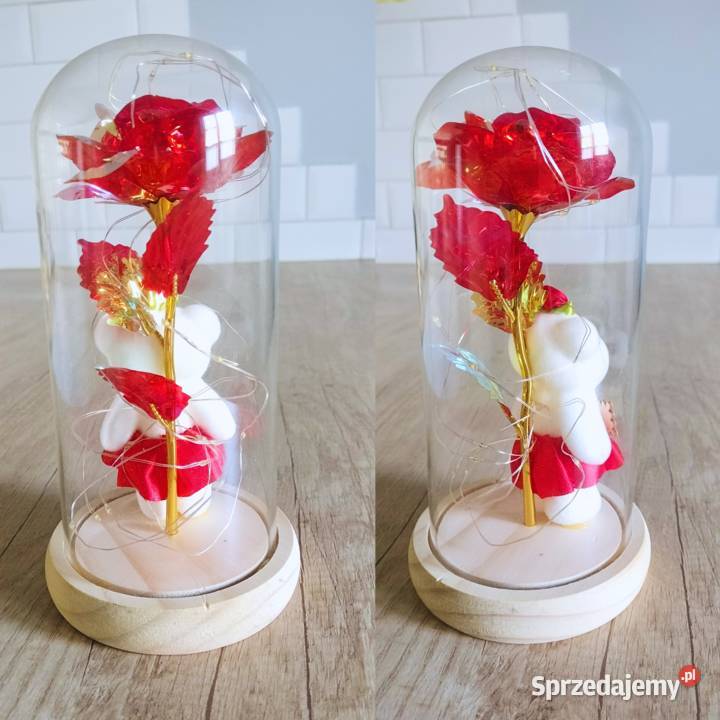Róża w szkle LED z misiem I love youprezent Bydgoszcz