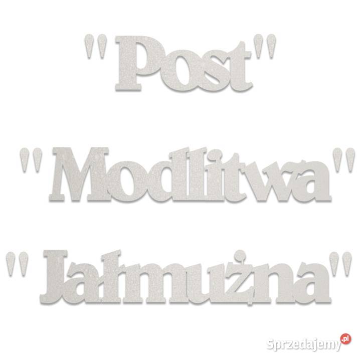 Post Modlitwa Jałmużna Wielki Post litery biały Dębna