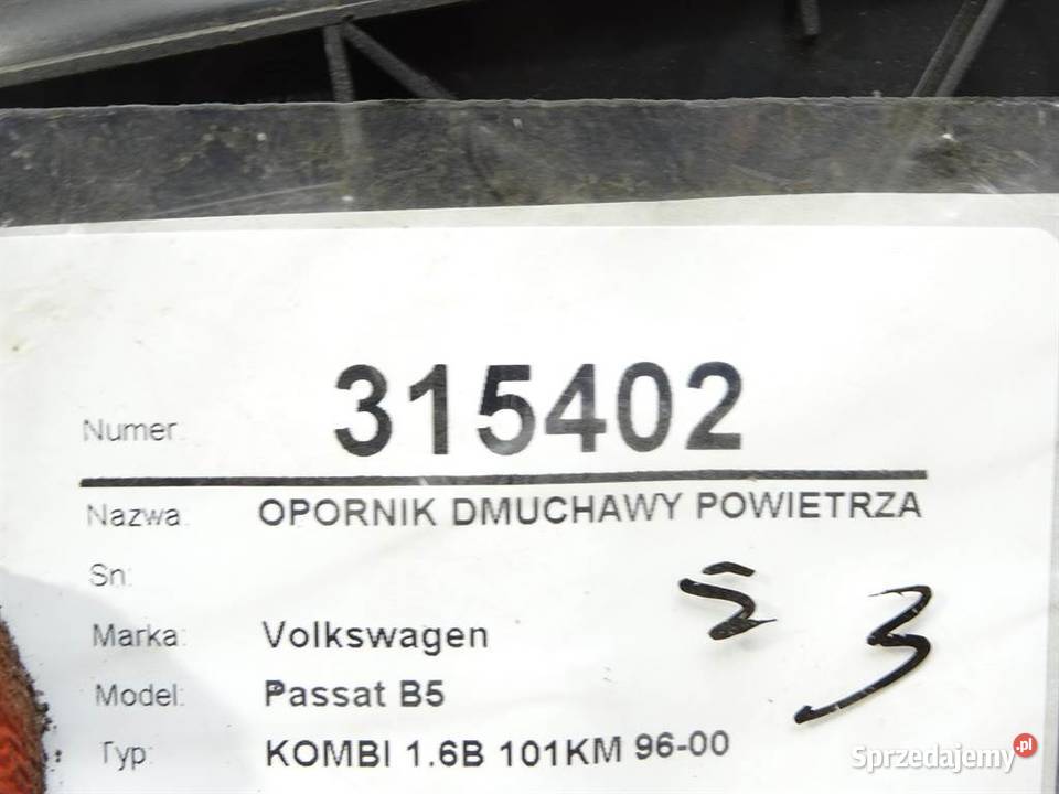 OPORNIK DMUCHAWY POWIETRZA VW PASSAT B5 9701