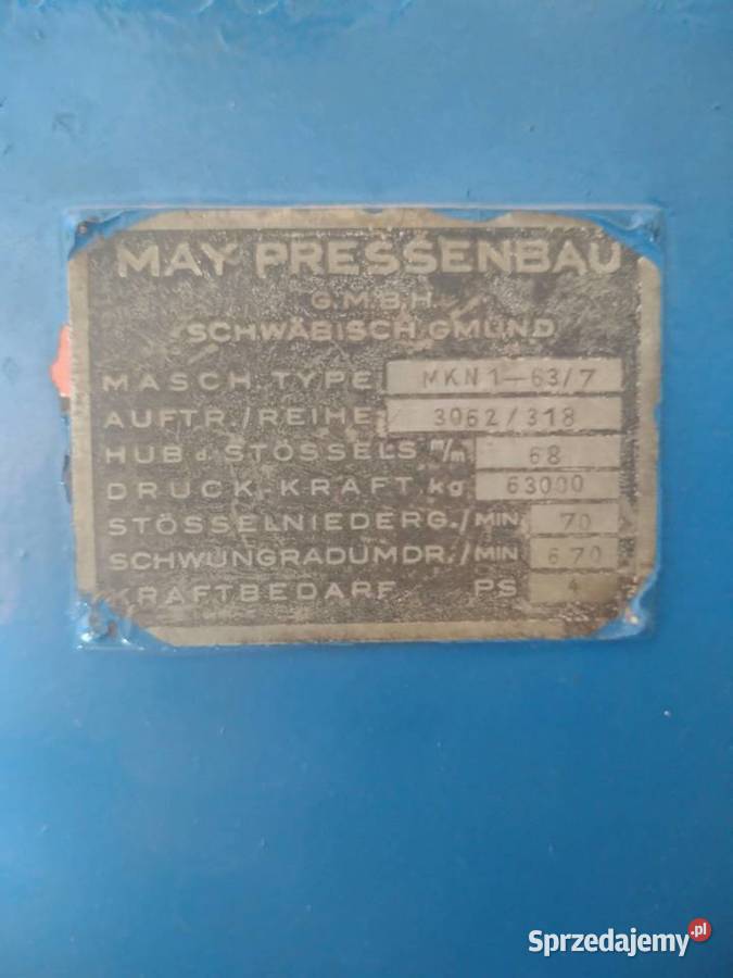 Prasa mechaniczna nacisk 63 tony Bulowice