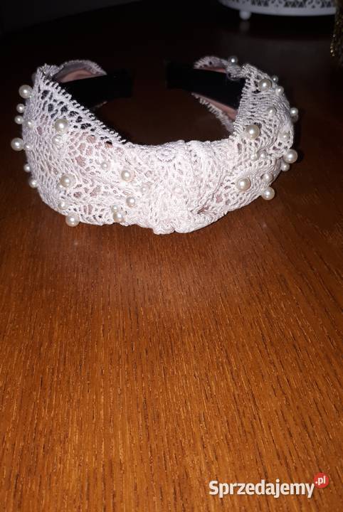 Opaska do włosów koronka jasny różbeż perełki Warszawa