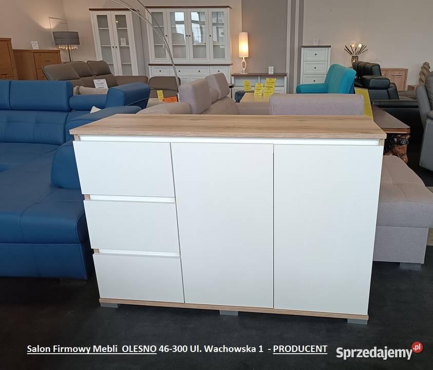 Komoda Dębowa 130 z Szufladami Biała ROSA