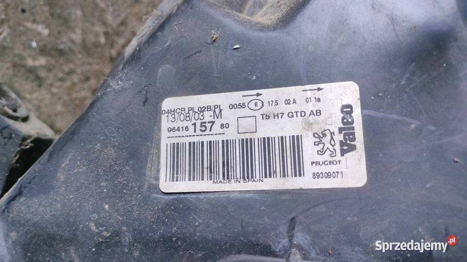 Reflektor Lampa Lewa Przód VALEO Peugeot 307 I Rok produkcji 2003 Wólka Pełkińska