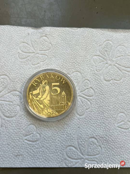 Złota moneta 5 Rybak Kołobrzeg Rybaków Gliwice