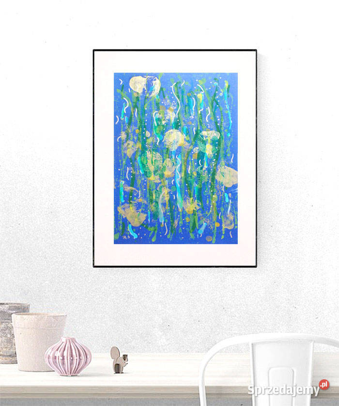 nowoczesny rysunek A3 abstrakcyjny obraz do odcienie błękitu Bydgoszcz