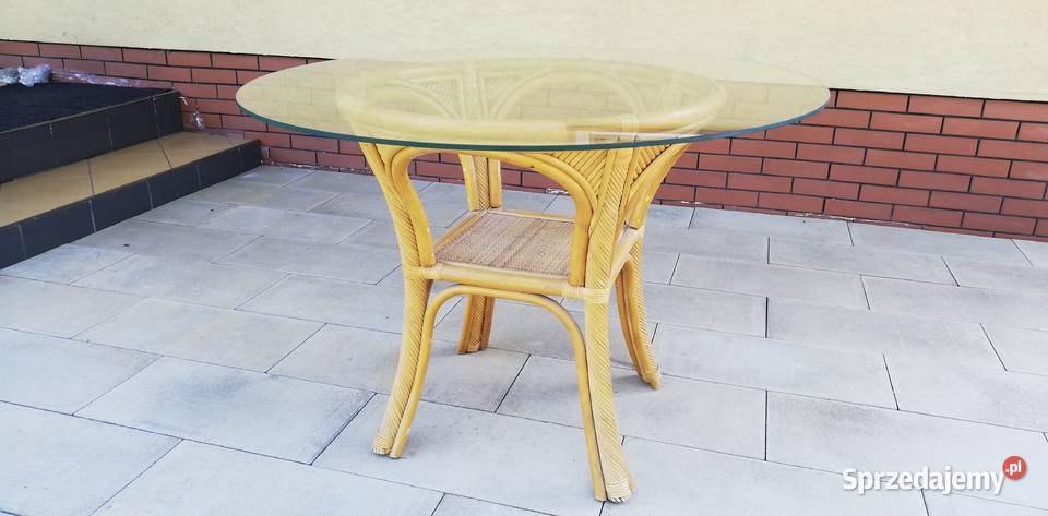 Stół rattanowy okrągły ze szklanym blatem na Garwolin