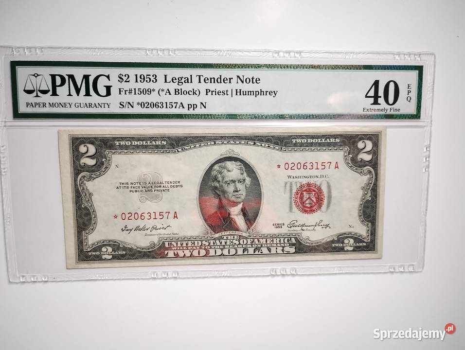 Banknot USA 2 1953 A PCGS 40 STAR Legal Tender podkarpackie Rzeszów