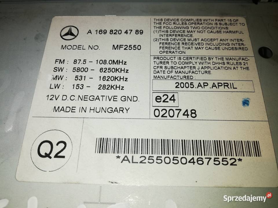radio CD Mercedes W169 typMF2550