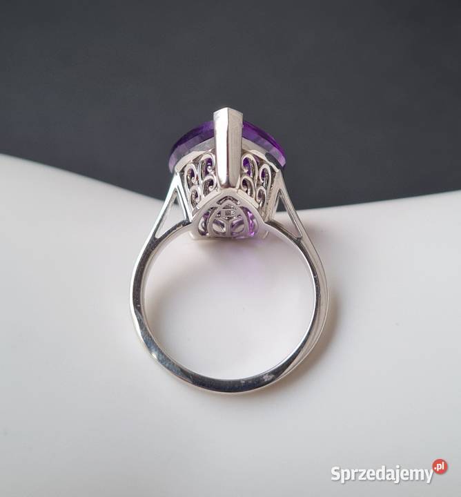 Pierścionek srebro 925 rodowane ametyst srebro Otwock
