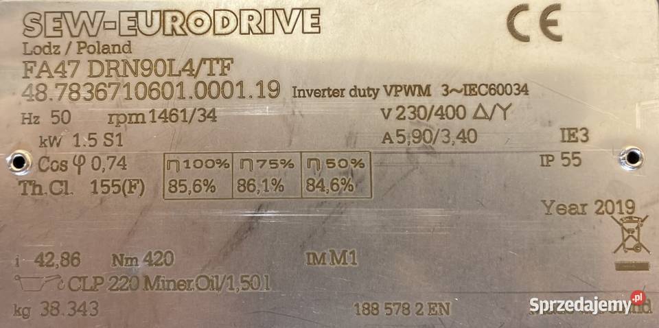 motoreduktor przekładnia 15kW 34obr SEW