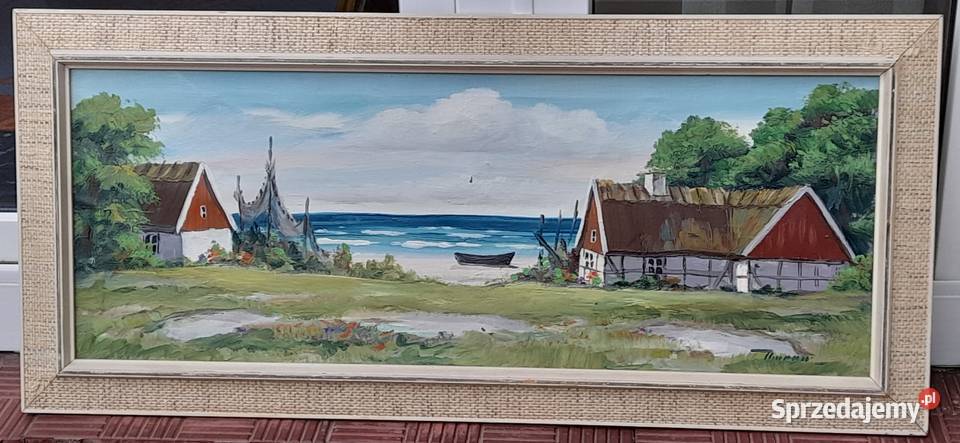 Piękny nadmorski pejzaż obraz olejny płótno Iłża