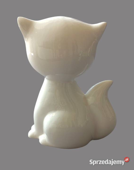 Urocza dekoracja figurka ceramiczna kot biały z Chrzanów sprzedam
