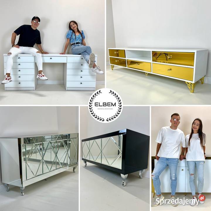 Komoda szklana biała złote wstawki Glamour Wrocław