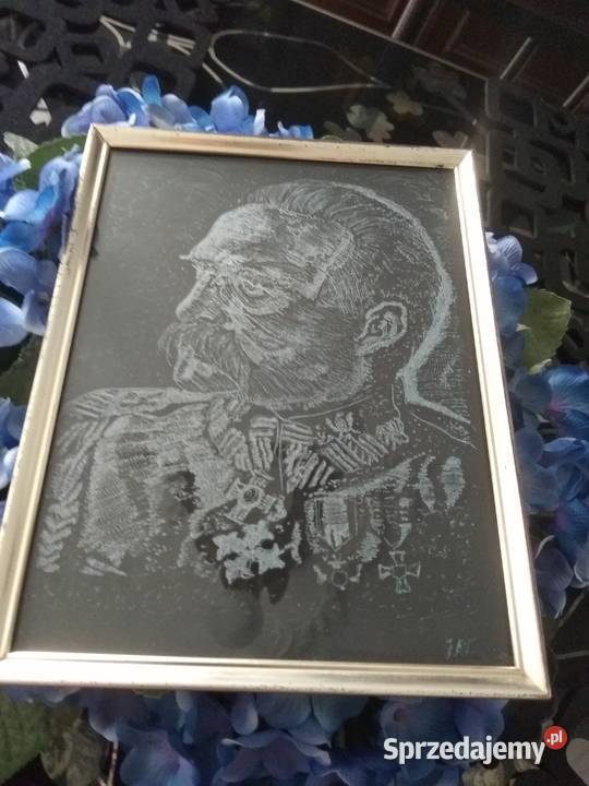 obraz szklany grawer ręczny Piłsudski metalowa Rękodzieło śląskie Ruda Śląska