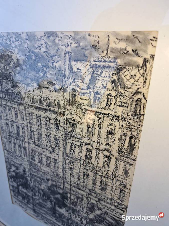 Stary obraz sygnowany szklem w ramie dolnośląskie Lubań