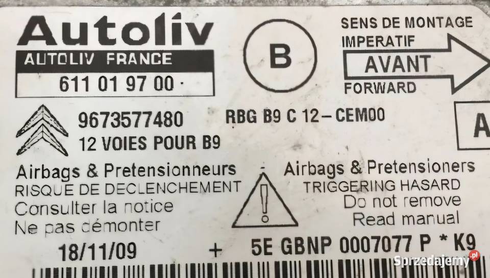 MODUŁ SENSOR PODUSZEK AIRBAG BERLINGO III Działoszyce