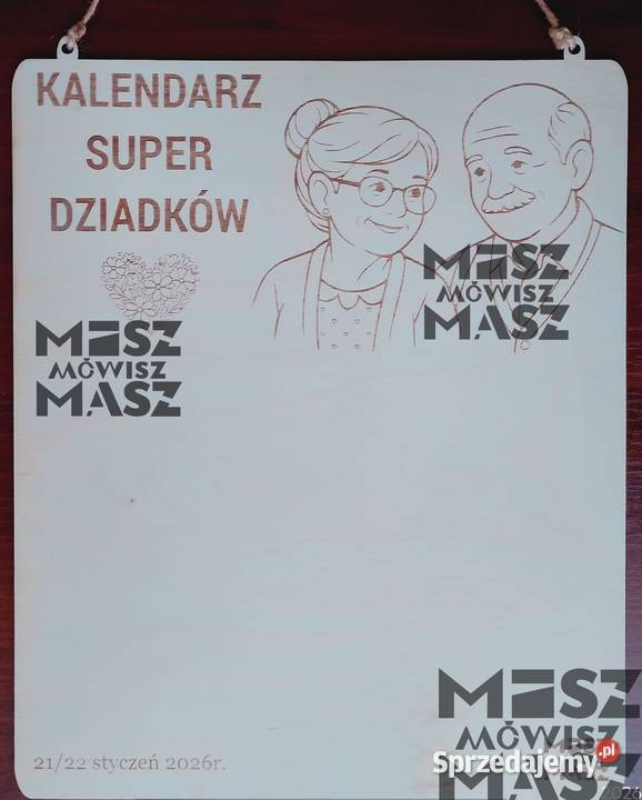 Kalendarz drewniany SUPER na dzień babci i Racot