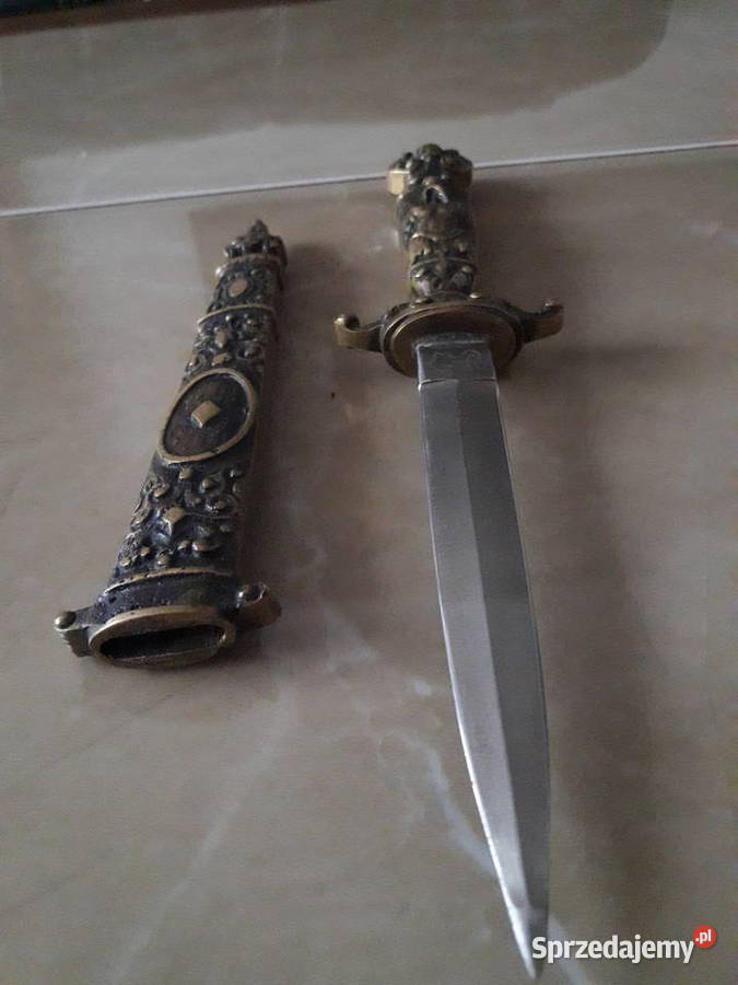 Antyczny mosiężny sztylet sygnowany UNIKAT Janów Lubelski