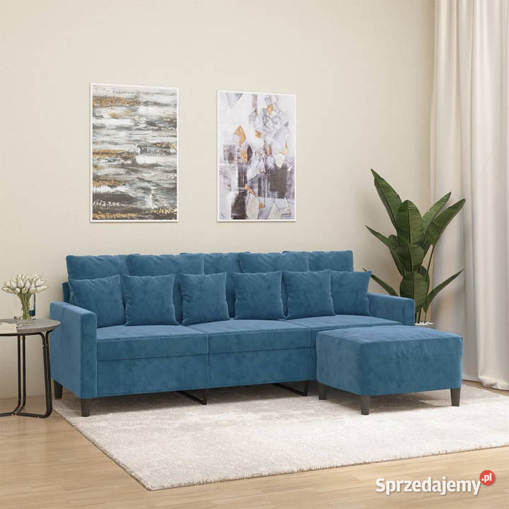 3osobowa sofa z podnóżkiem niebieska 180 aksamit Warszawa sprzedam